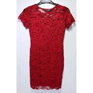 Crystal Doll Red Lace Overlay Fitted Dress. Sz 7